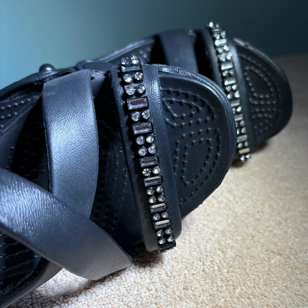 CROCS Black High Heeled Sandals with Rhinestones Accents - Picture 4 of 7